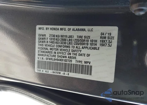 2019 Honda Odyssey Elite z USA, uszkodzony, nr VIN 5FNRL6H94KB102720